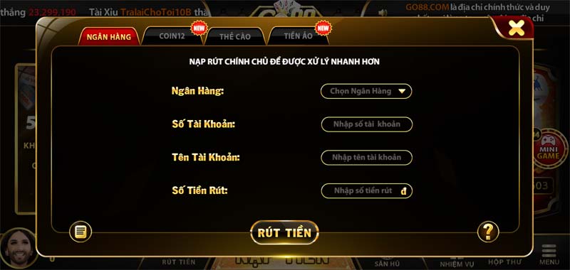 hướng dẫn rút tiền go88